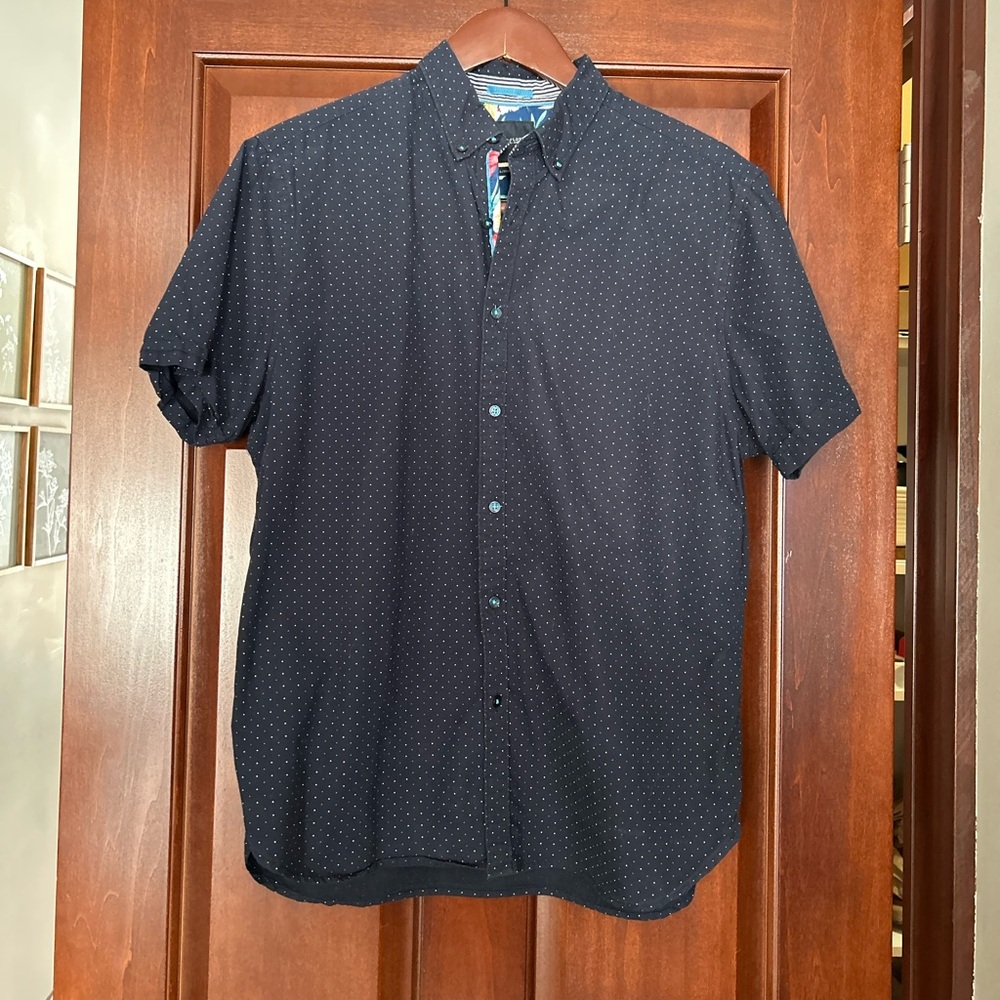Denim & Flower Ricky Singh Navy Micro Dot Button Up Shirt Men’s L